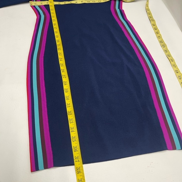 TANYA TAYLOR LONG SLEEVELESS MULTICOLOR DRESS SIZE M NAVY BLUE - Picture 6 of 7